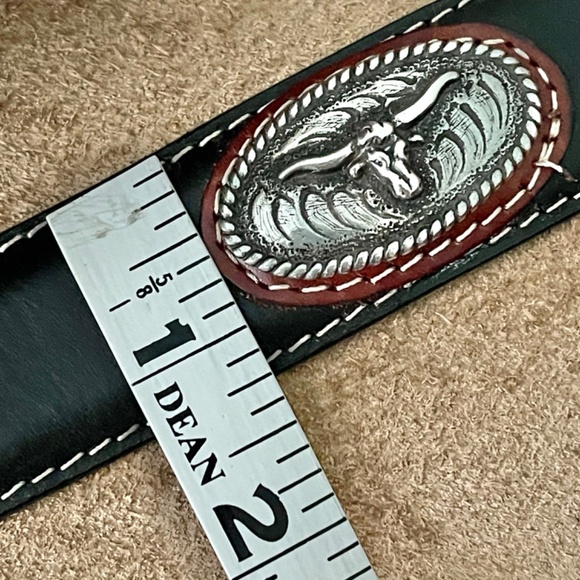 NOCONA Western Leather Belt with Silver Tone Longhorn Conchos Size 26 - Picture 14 of 15